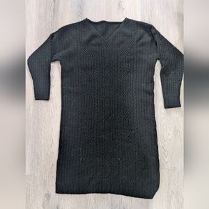 Vintage MaBelle 100% Wool Black Cable Knit Sweater Dress M